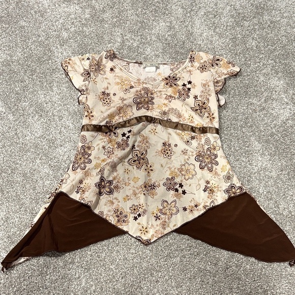 La Khaki Tops - Y2K La Khaki Brown Floral Top
